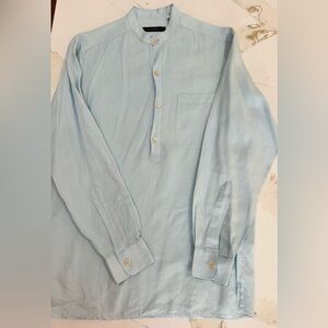 Ermenegildo Zegna Light Blue Bamboo Band Collar Button Down Shirt Large Like NEW